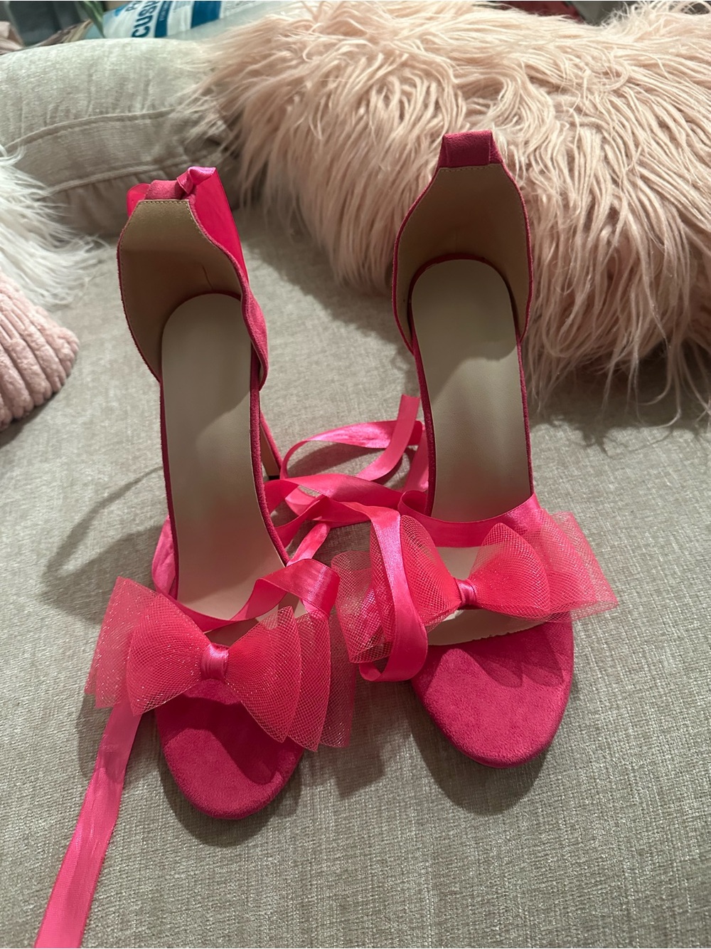 Fashion Nova Hot Pink Bow Wrap-Heel Sandals